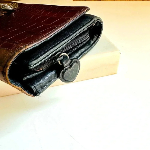 Vintage Brighton Croc Embossed Tri-Fold Leather Organizer/Wallet - Picture 4 of 14